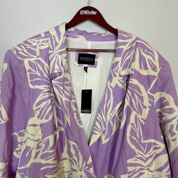 NEW Eloquii Linen Blend Floral Purple Jacket Blazer Workwear Women's Size 28 - Picture 2 of 10